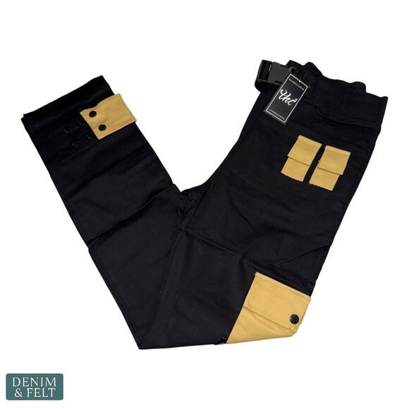 The Hideout Clothing Black Yellow Technical Cargo Pants Joggers Size S NEW - Picture 9 of 11